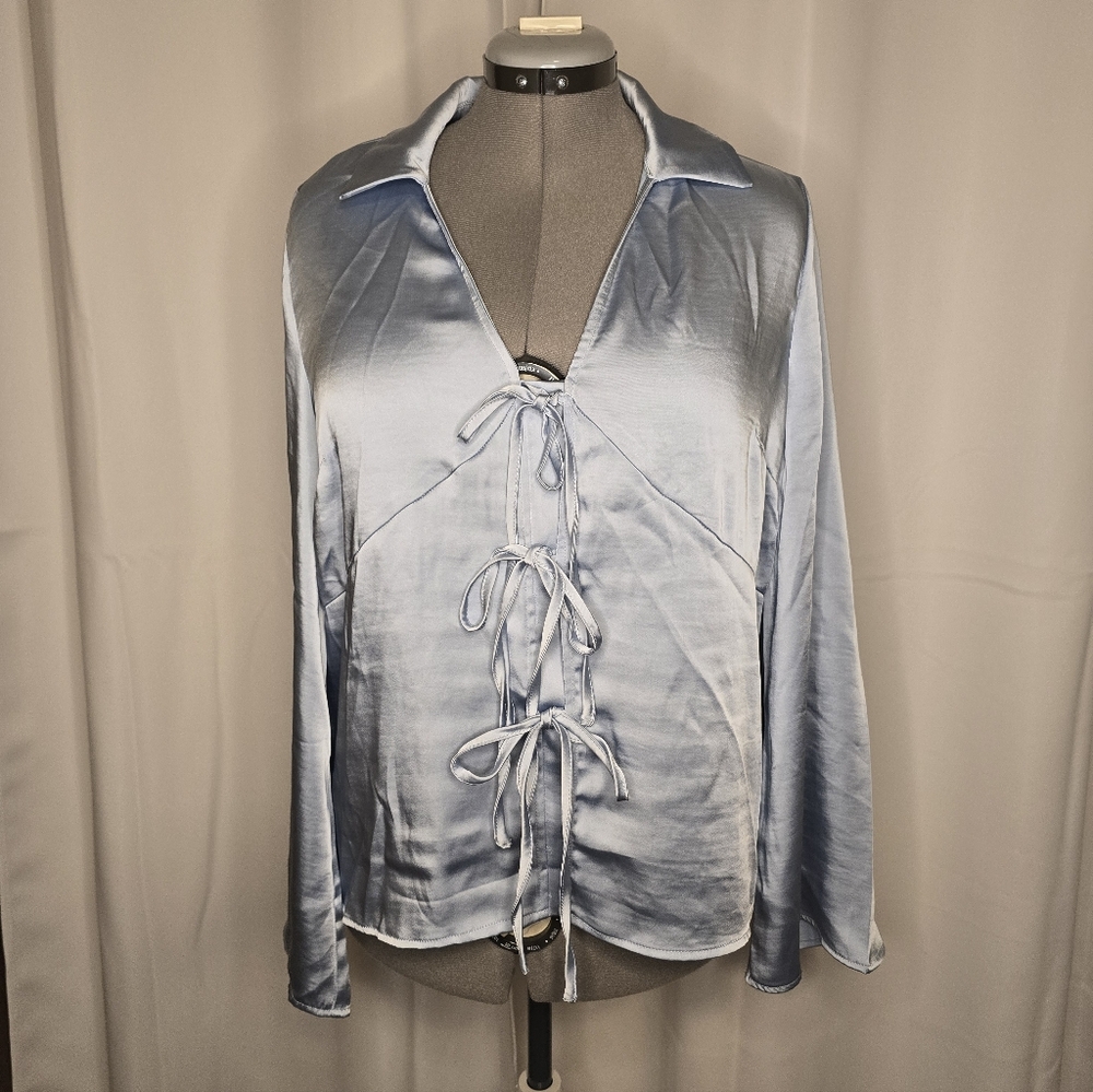 Light Blue Tie Front Shirt